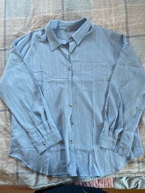 Relaxed Light Blue Button-Down Shirt with Chest Pockets